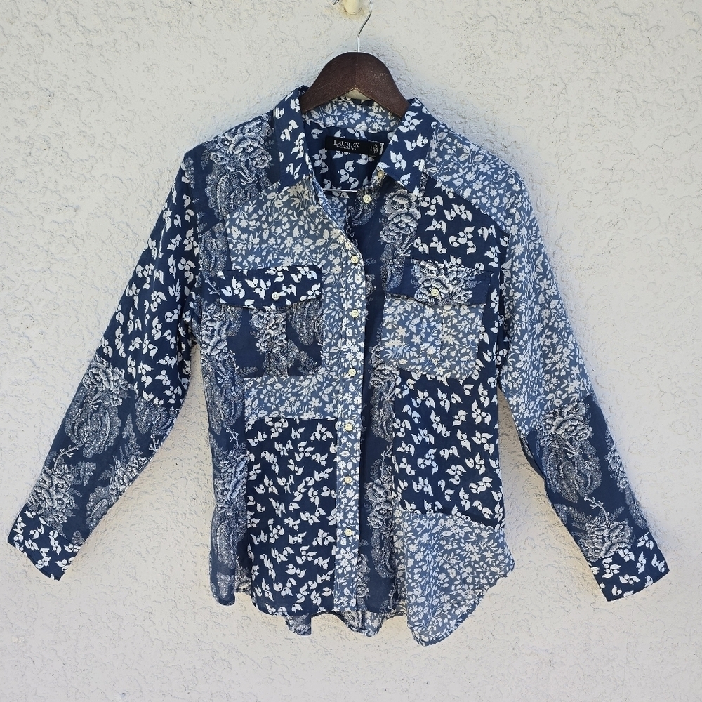 Ralf Lauren Classic Fit Patchwork Floral Voile Shirt - Picture 5 of 11
